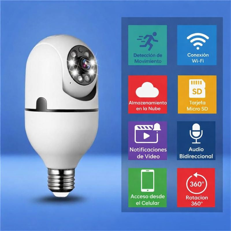 Cámara de Seguridad en Bombillo 360° WiFi con Visión Nocturna