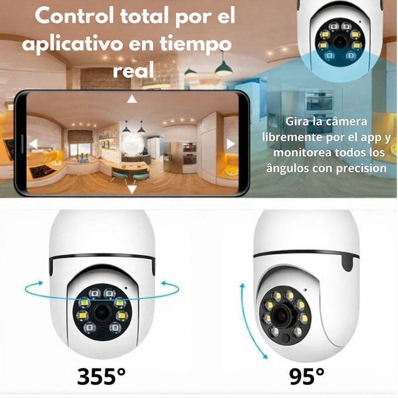 Cámara de Seguridad en Bombillo 360° WiFi con Visión Nocturna